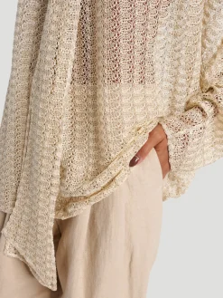Zigzag Tie-Neck Lamé Blouse